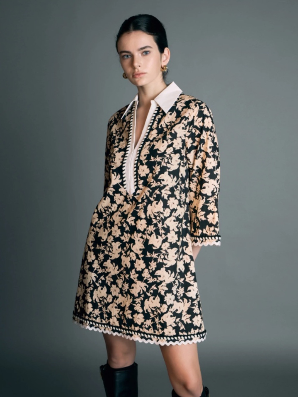 Retro inspired English Factory Floral Cotton Mini Shirtdress Small